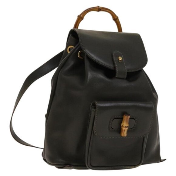 GUCCI Bamboo Backpack Leather Outlet Khaki Gold 003 3444 0030 Auth main image 15
